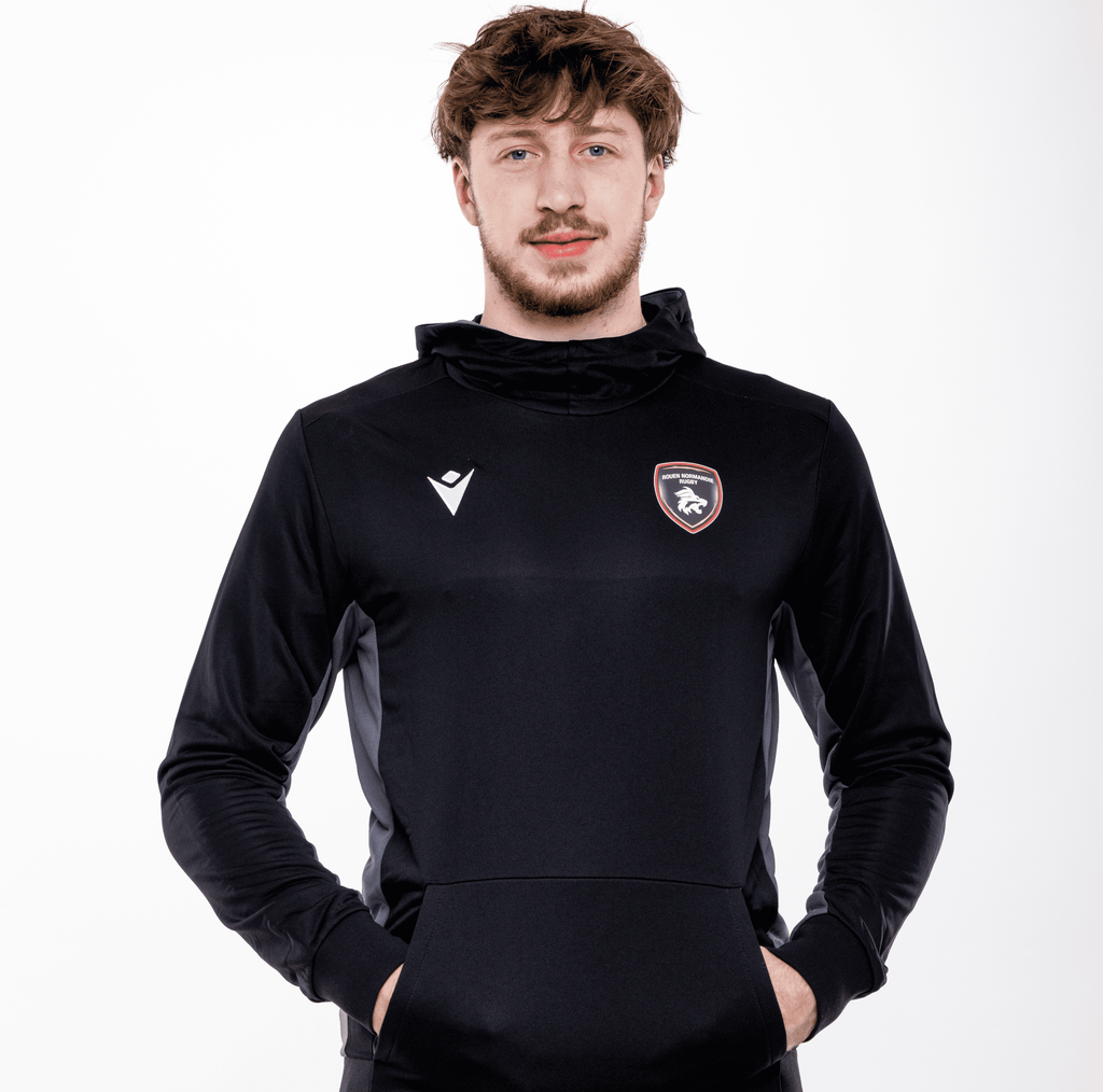 Pull à Capuche Noir Electro Rouen Normandie Rugby – Macron - Rouen Normandie Rugby