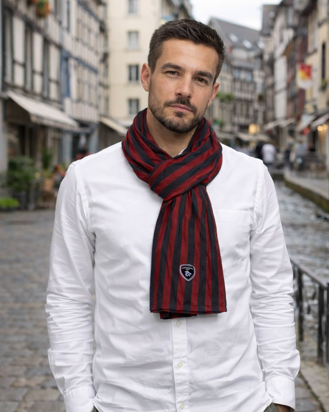 Chèche à Rayures Noires et Rouges Rouen Normandie Rugby