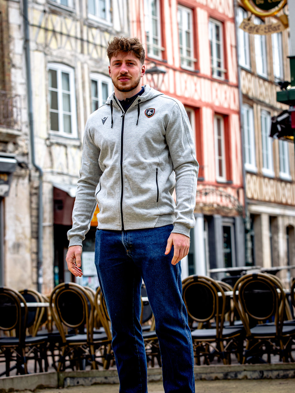 Veste à Capuche Grise Rouen Normandie Rugby – Zither Macron - Rouen Normandie Rugby